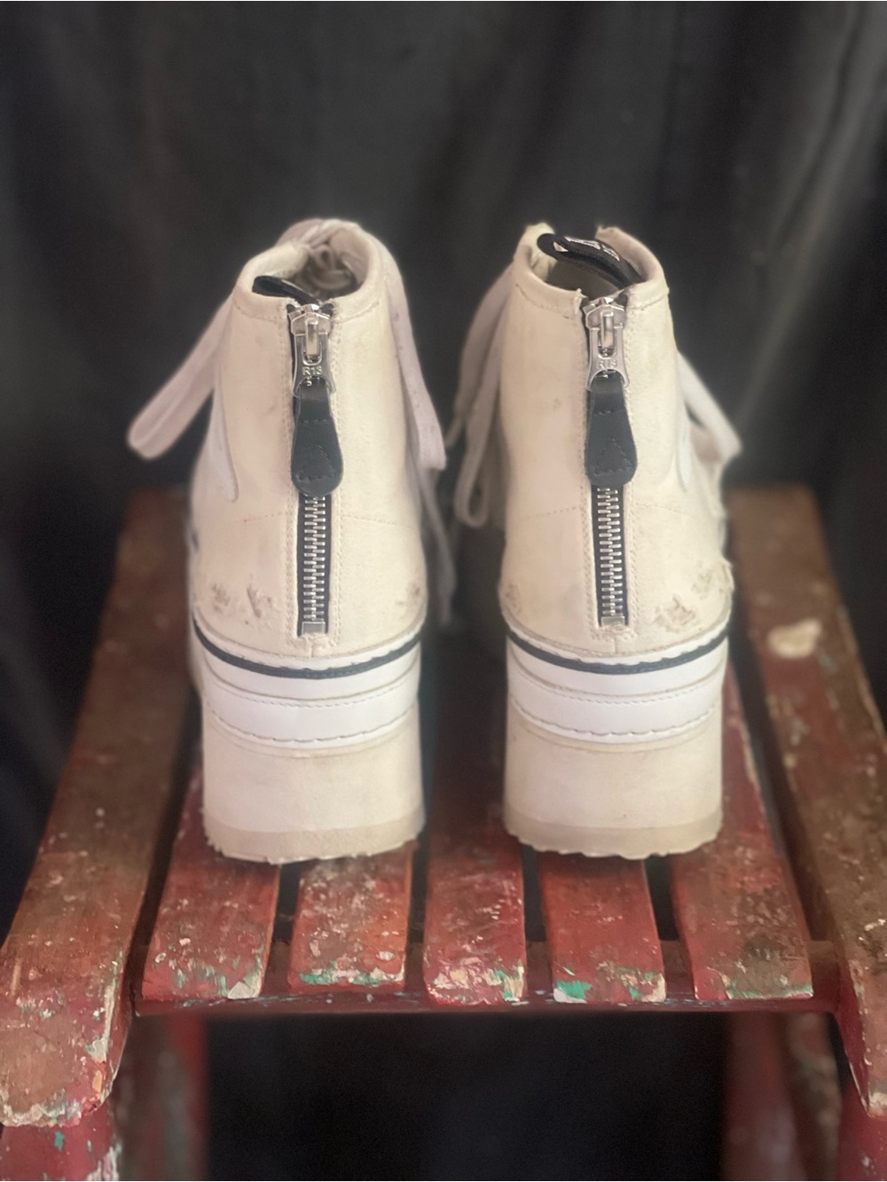 R13 Courtney Platform High Top Sneakers Ecru Distressed - Picture 3 of 7
